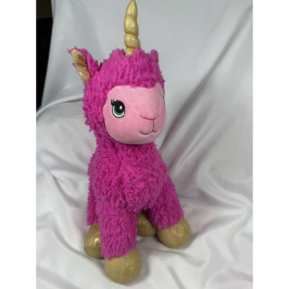 Build A Bear BAB Sparkles Pink Llamacorn Plush Gold Unicorn Llama Glitter EUC